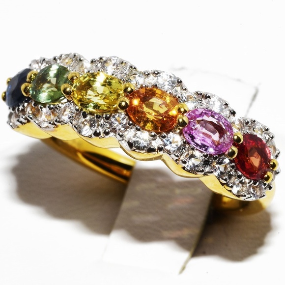 $395 .925 Sterling Silver 1.11CT Natural Multi Color Sapphire & Topaz Ring - Picture 5 of 7